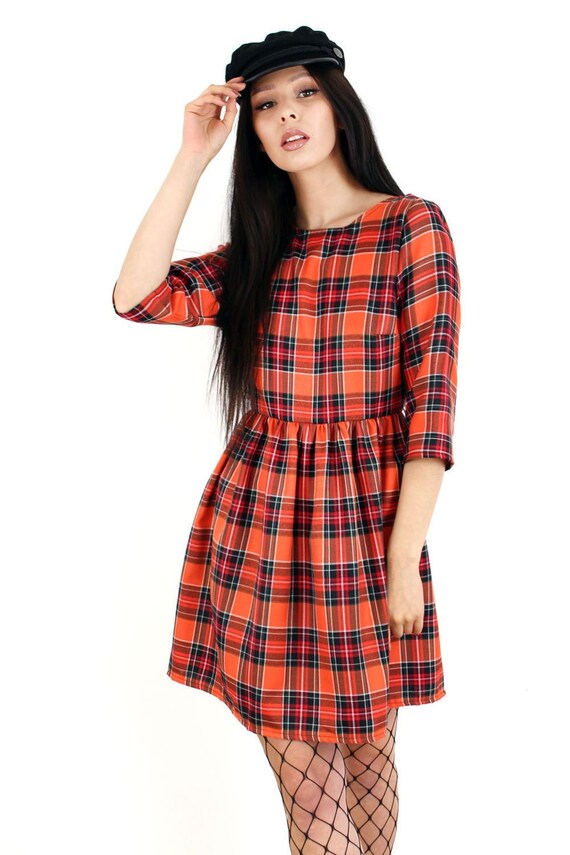red tartan skater dress