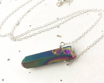 Rainbow Crystal Necklace Silver Everyday Jewelry Meaningful Gift Ideas under 30 Iridescent Charm Necklace Little Luxuries Quartz Jewelry