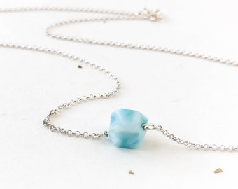 Larimar Necklace, Custom Made Stone Jewelry, Everyday Silver Necklace for Women, Blue Stone Necklace, Gift for Mom under 50, Mom Jewelry