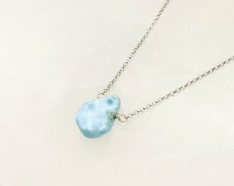 Simple Larimar Necklace, Blue Gemstone Jewelry, Calming Gemstone Energy, Gift for Girlfriend under 30, Everyday Necklace for Layering,