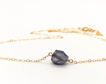 Raw Tanzanite Necklace 16 inch Gold Necklace Minimalist Style Treat Yourself Modern Jewelry under 50 Gold Jewelry Summer Fashion