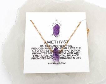 February Birthstone Necklace Gold Everyday Jewelry Holiday gift Ideas for girlfriend Jewelry under 30 Amethyst Crystal Purple Accessories
