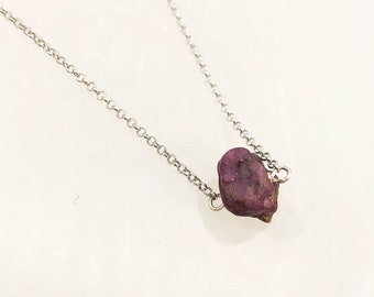 Natural Ruby Necklace Silver Stone Jewelry July Birthstone Gift for her under 30 Raw Ruby Stone Cancer Zodiac Jewelry Summer Necklace