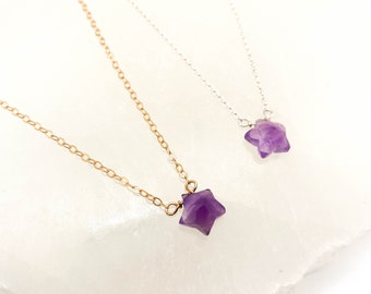 Star Necklace Amethyst Stone Jewelry Gift for her under 50 Celestial jewelry February Birthstone Necklace Everyday Simple Accessories