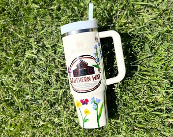 Custom Brand Stanley Tumbler - 30 oz Stanley Cup - Hand-painted Floral Design - Tennessee Wildflowers