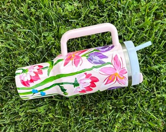 Custom Hand-Painted Stanley Tumbler - Lily Tumbler - Tulip Tumbler - Custom Floral Stanley