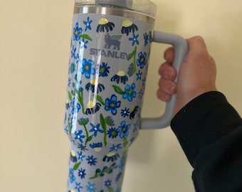 Custom Hand-Painted Stanley Tumbler - Tiny Flowers - Floral Pattern