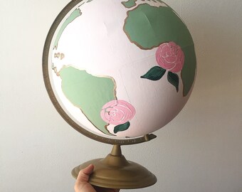 Blush Globe Wedding Guest Book - Custom Globe Gift  - Hand-Painted Globe - Wedding Guest Book