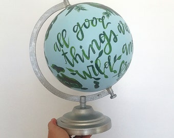 Wild and Free Painted Globe - Nursery Decor - Boy's Room Decor - Henry David Thoreau Quote