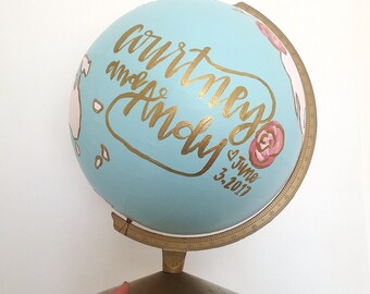 Globe Wedding Guest Book - Custom Globe Gift  - Hand-Painted Globe - Wedding Guest Book