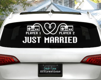 8-bit Love / Player 1, Player 2 Just Married Wedding Vinyl Static Cling Decal