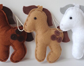Personalized Felt Horse Ornaments, Handmade Name and Year Embroidered Christmas Ornaments