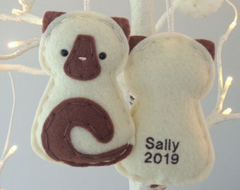 Personalized Siamese Cat Ornament, Handmade Felt Pet Name Ornament