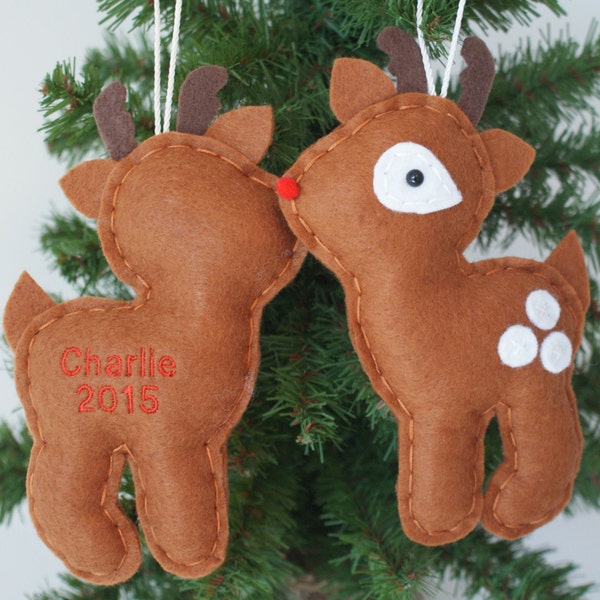 Personalized Reindeer Ornament / Handmade Felt Christmas Ornament / 2023 Kids Christmas Ornament / Rudolph Christmas Ornament
