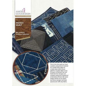 May include: Indigo quilt pattern book with a close-up of a denim quilt block with white stitching. The book cover features the text "Indigo Quilt" and "Mix & Match Quilting Collection".
