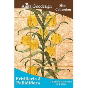 May include: A 12-block tile scene of a yellow Fritillaria Pallidflora flower with green leaves. The scene is in two sizes. The image is from the Anita Goodesign Mini Collection.