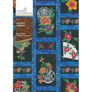 May include: A quilt pattern book with a blue and black background featuring a variety of floral and bird designs. The book cover includes the title "Pacific Orient" and the text "Mix & Match Quilting Collection".