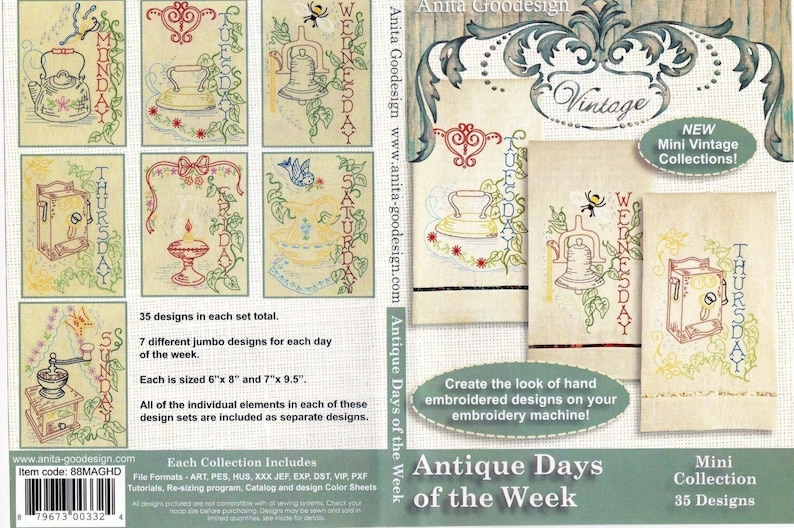 Antique Days of the Week Anita Goodesign Embroidery Designs Etsy