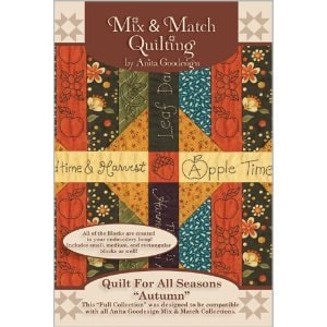 May include: A quilt pattern book titled "Mix & Match Quilting" by Anita Goodesign. The book features a quilt design with autumnal colors and motifs, including leaves, apples, and a harvest theme. The text "Quilt For All Seasons "Autumn" is also included.
