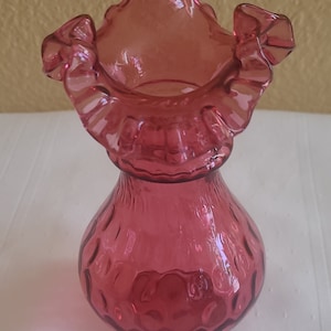 Vintage Fenton Cranberry Optic Coin Dot Ruffled Vase