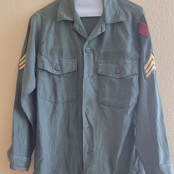 Vintage 1960's Vietnam Era US Army OG 107 Military Fatigue Shirt