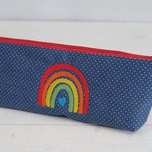 Stiftemäppchen REGENBOGEN Jeans bestickt kleine Tasche Kosmetiktasche