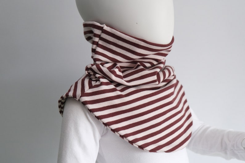 Slip-on scarf made of striped jersey natural/brown fleece warm desired size image 1