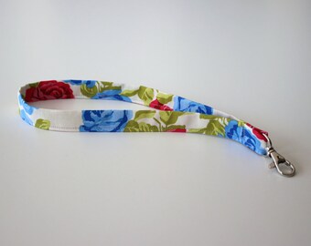 Lanyard Roses Keychain Patchwork blue red