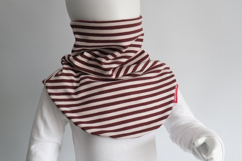 Slip-on scarf made of striped jersey natural/brown fleece warm desired size image 8