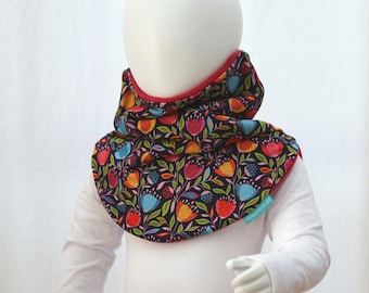 Slip-on scarf flowers for children warmly lined fleece jersey