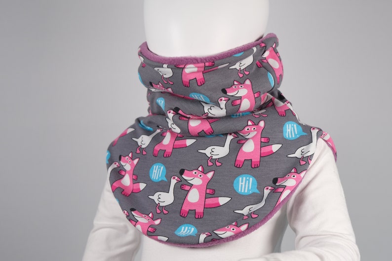 Slip-on scarf fox & goose for children desired size warm with fleece image 1