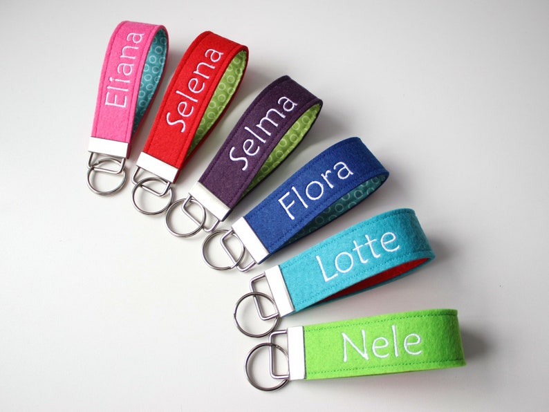 Lanyard Name Desired Name Keychain embroidered felt colorful image 1