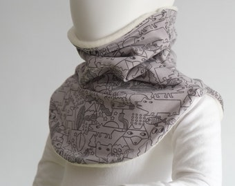 Slip scarf forest animals gray desired size lined with fleece