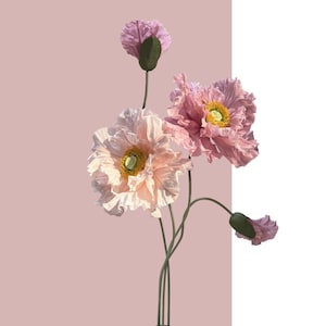 Giant Standing Poppies - Large Paper Flowers Poppies with Buds - Big Standing Paper flowers with Stems and metal Stand