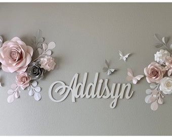 Nursery Wall Paper Flower Arrangement - Blush and Grey Paper Flowers Set - Nursery Light PinkPaper Flowers