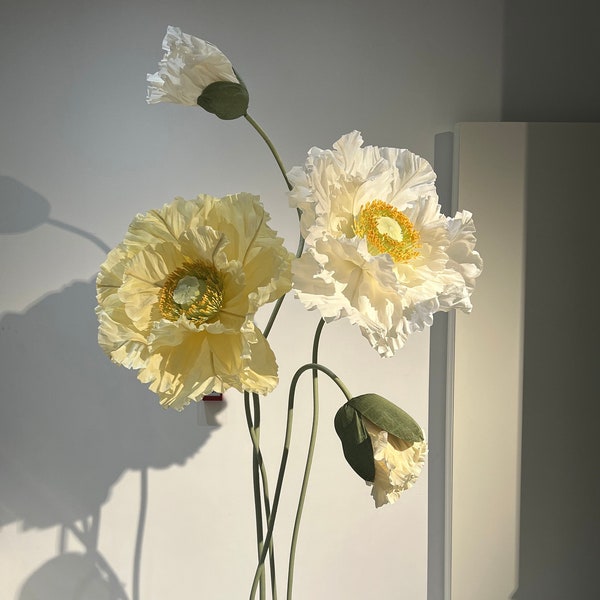 4 freistehende übergroße Papiermohnblumen - 4 große stehende Papierblumen - Fensterdekoration - Eventdekoration Riesige Papierblumen