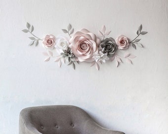 Nursery Wall Decor - Paper Flowers Wall Decor - Blush Nursery Paper Flowers - Paper Flowers Nursery Wall Art  (code:#140)