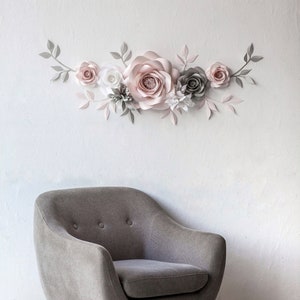 Nursery Wall Decor - Paper Flowers Wall Decor - Blush Nursery Paper Flowers - Paper Flowers Nursery Wall Art  (code:#140)