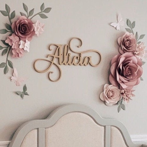 Paper Flowers Wall Decor - Name Sign and Paper Flowers Wall Decor - Nursery Wall Paper shops Flowers - (code:#199)