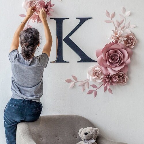 Blush Pink Nursery Paper Flowers Wall Decor Paper Flowers Etsy