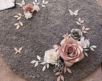 Paper Flowers for Baby Girl Nursery - Nursery Decor Nude - Rose gold Paper Flowers Wall decor (Code:#187)