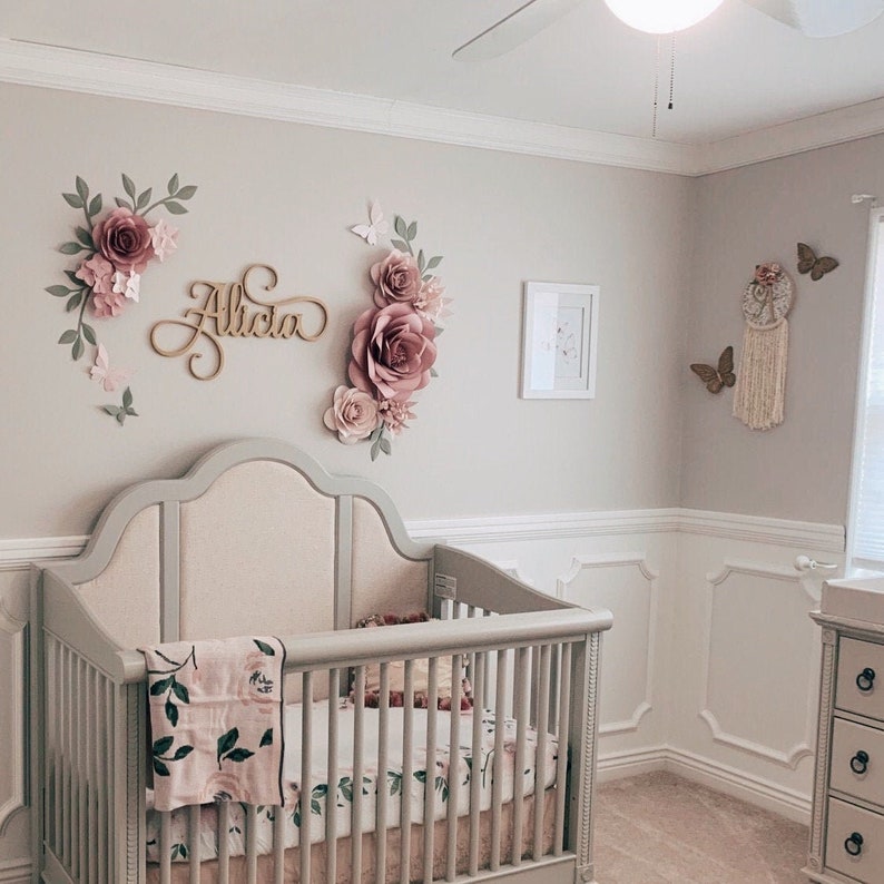 Paper Flowers Wall Decor - Name Sign and Paper Flowers Wall Decor - Nursery Wall Paper shops Flowers - (code:#199)