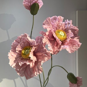 4 coquelicots roses sur pied Grandes fleurs en papier avec boutons Grandes fleurs en papier sur pied avec tiges et support en métal image 7