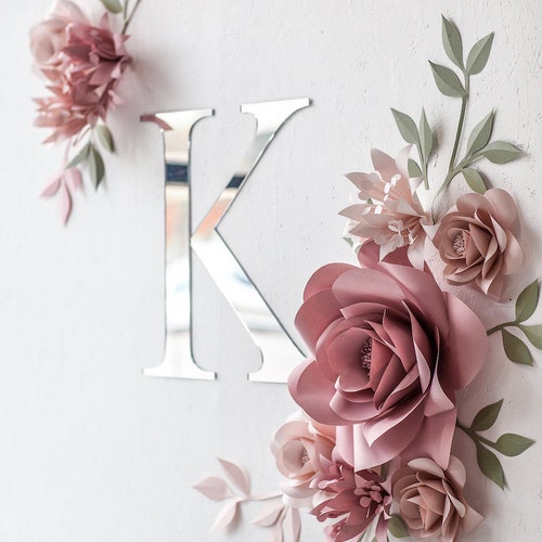 Paper Flowers Wall Decor - Name Sign and Paper Flowers Wall Decor - Nursery Wall Paper shops Flowers - (code:#199)