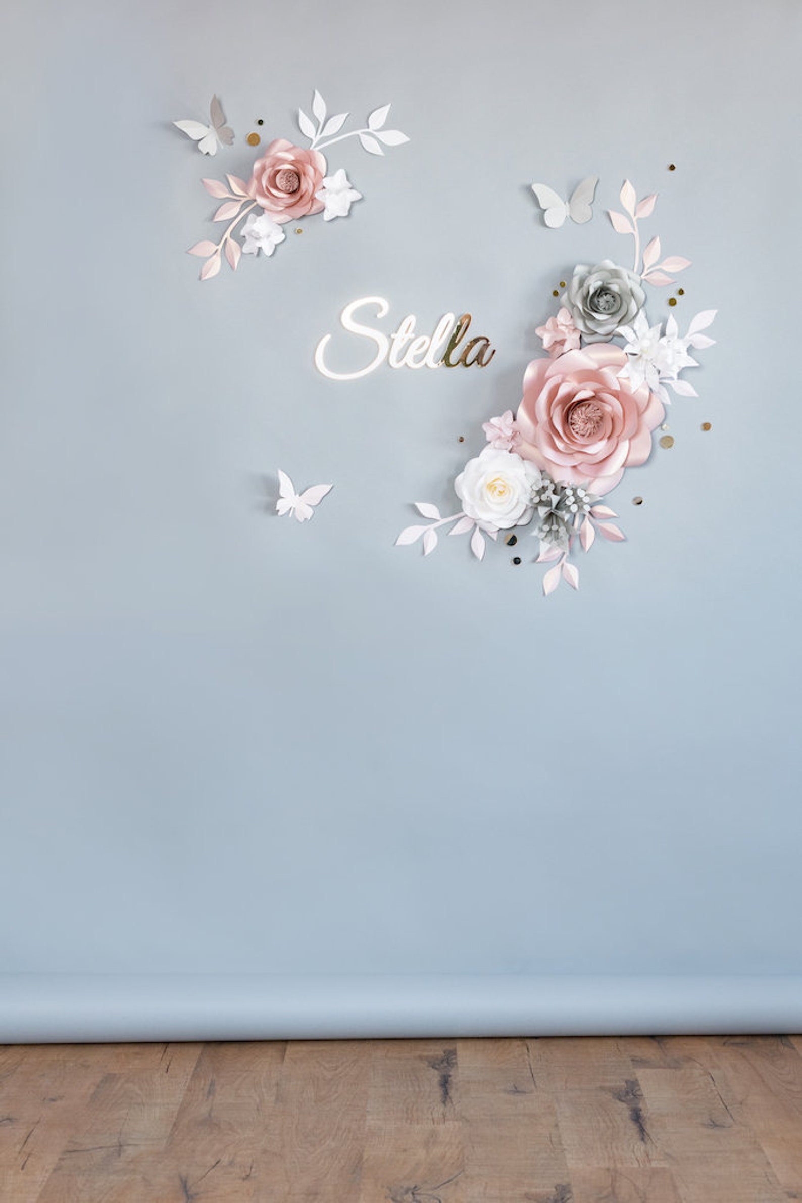 Rose Gold Paper Flowers Wall Decor Light Grey Paper Flowers Etsy