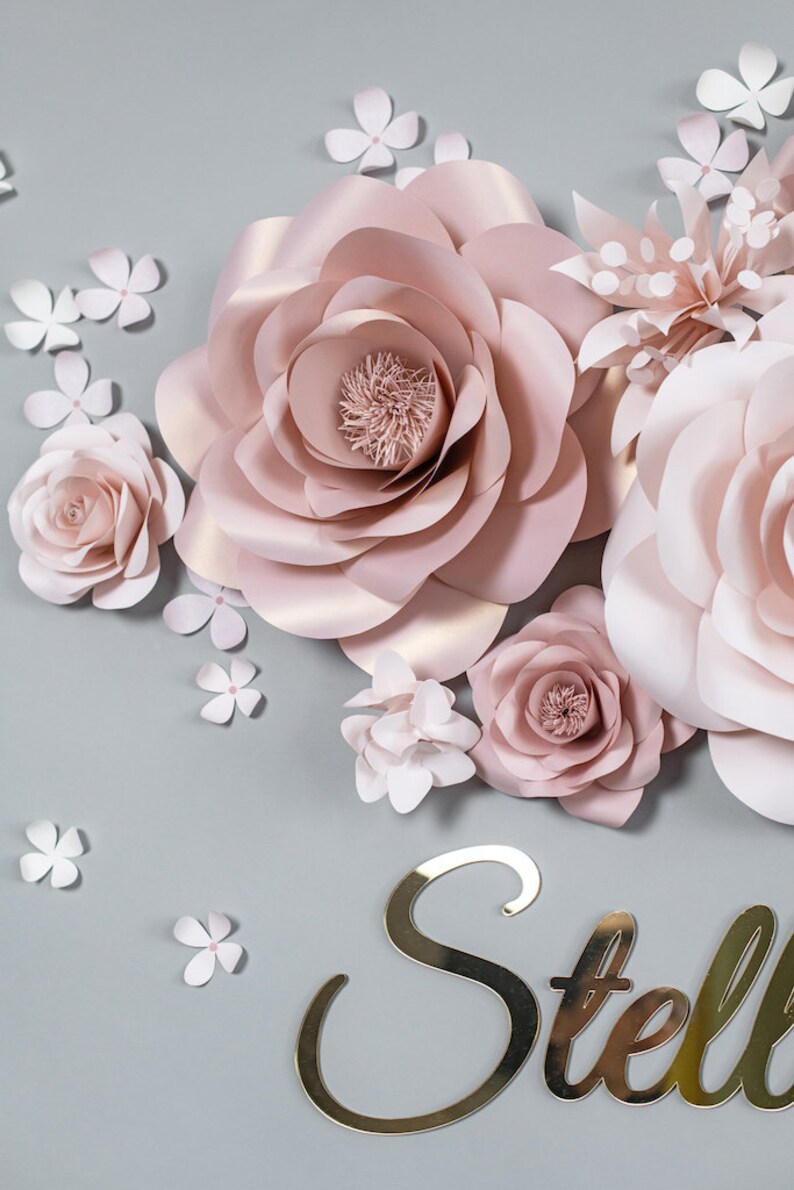 Rose Gold Paper Flowers and Name in Gold Paper Flowers Wall Etsy