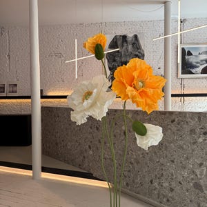 Ivory & Yellow Free Standing Paper Poppies - Giant Paper Flowers with Metal Stand -  Large Event Decor and Wedding Backdrop