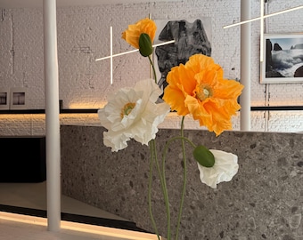 Giant Paper Poppy Set – Ivory & Yellow Freestanding Flowers, Event Decor