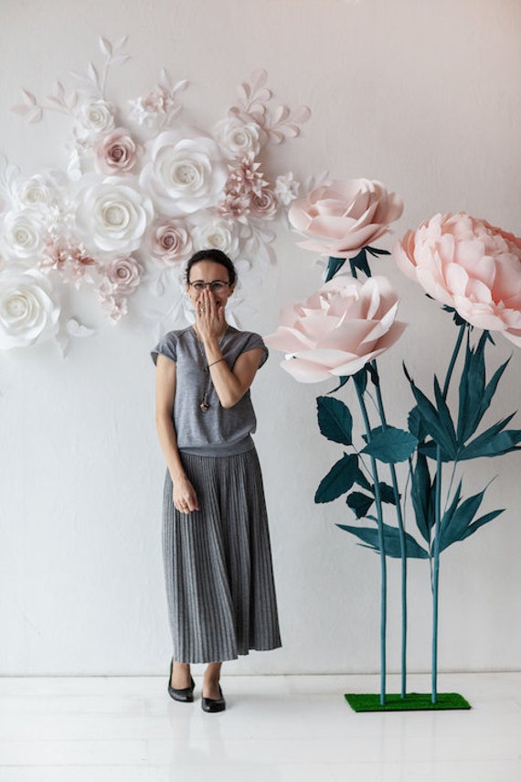 Set of 3 Standing Paper Flowers Large Paper Flowers on Metal Stand