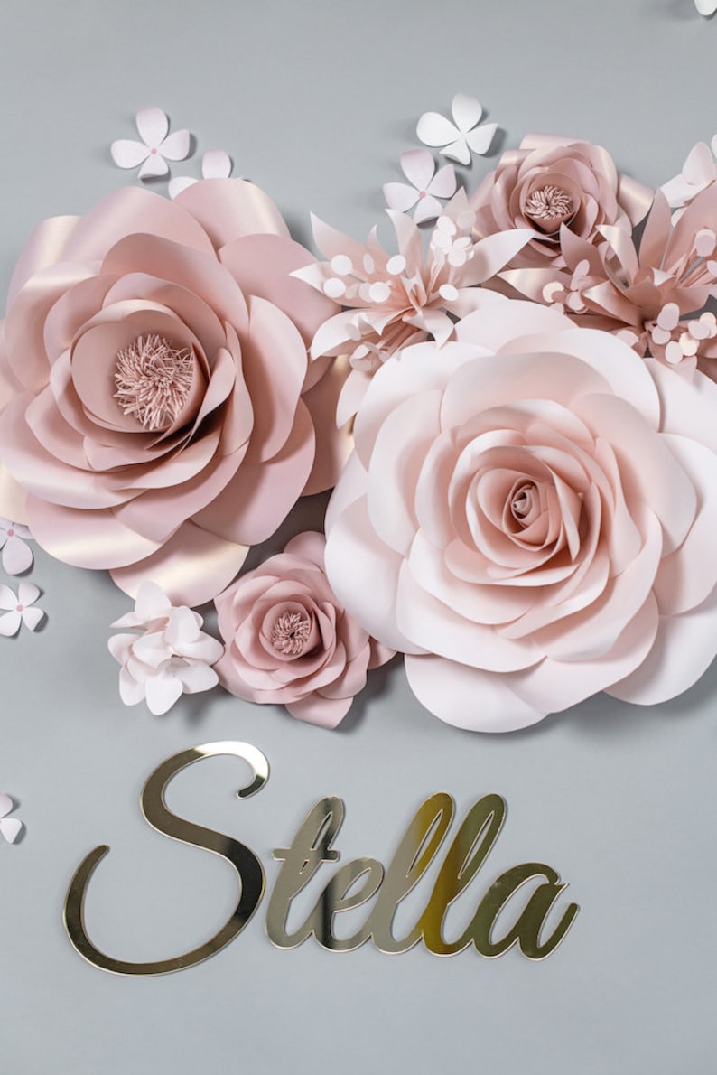 Rose Gold Paper Flowers and Name in Gold Paper Flowers Wall Etsy